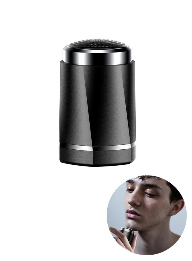 ماكينات حلاقة كهربائية صغيرة ، أداة تشذيب اللحية USB قابلة لإعادة الشحن بزر واحد ، شفرات حلاقة برقائق الجيب (أسود) - Image 1