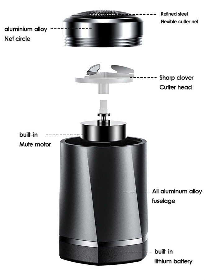 ماكينات حلاقة كهربائية صغيرة ، أداة تشذيب اللحية USB قابلة لإعادة الشحن بزر واحد ، شفرات حلاقة برقائق الجيب (أسود) - Image 3