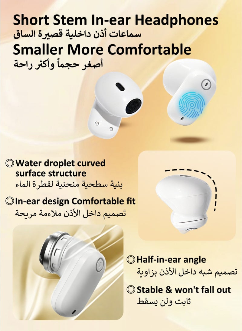ISKU Wireless Bluetooth Earphones BT5.4 In-ear Headphones Noise Cancellation Waterproof Short-stemmed TWS Headphones HIFI Sound Quality Earbuds for Sports Travel Classes Work - Image 2