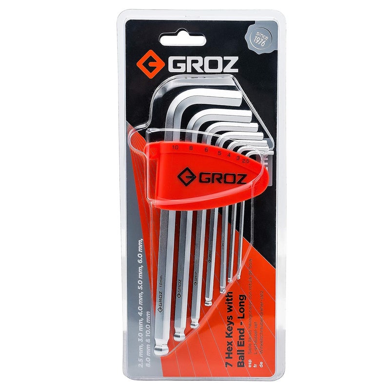 GROZ ALNHXBL7LGRZ S2 Steel 7 Piece Set Hex Keys Long Ball End For Mechanics And Technicians - Image 3