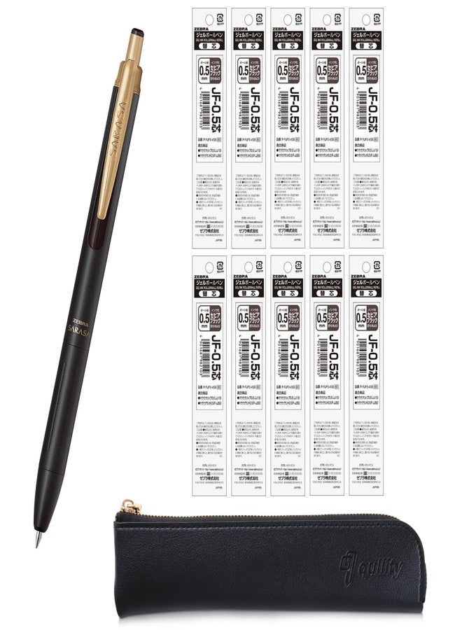 QULLITY ZEBRA SARASA GRAND Gel Ballpoint Pen 0.5mm Sepia Black + 10 Refills, original Black slim pen case - Image 1