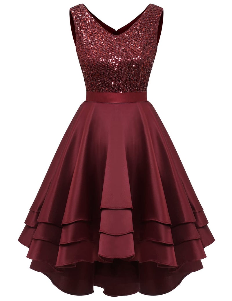 Meetjen Formal Sequin Prom Dresses for Girls Short Teen Elegant A-line Cocktail Party Bridesmaid Dress 2026 Burgundy XL - Image 5