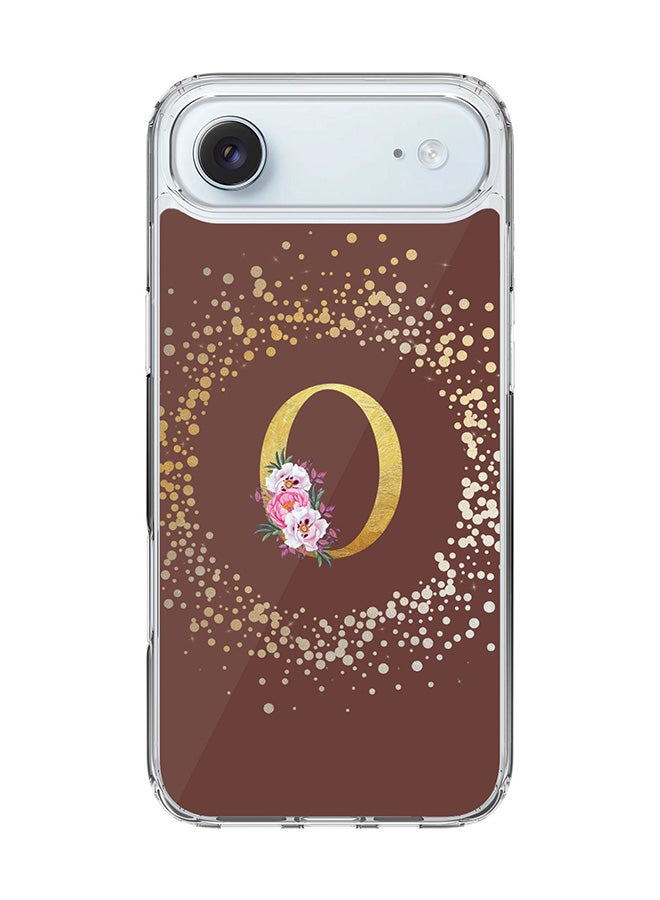 Stylizedd Classic Clear MagSafe Case for iPhone 17 Air , Hybrid Soft Case Flexible Edges Anti Drop TPU PC Gel Thin Transparent Cover [ Designed for iPhone 17 Air ] - Custom Monogram Initial Letter Floral Pattern Alphabet - O  (Brown )