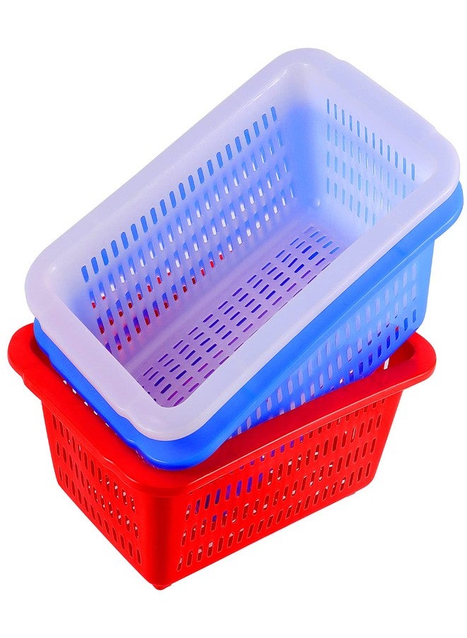 SHEUTSAN 24 Packs 9 x 6.3 x 2.8 Inches Plastic Storage Baskets, 8 each of White, Red, Blue Storage Baskets Colored Organizer Trays Plastic Holders Bins for Classroom, Office, Kitchen, Shops - Image 4