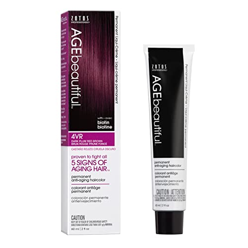 AGE beautiful Permanent Hair Color Dye Liqui Creme 100 Gray Coverage AntiAging Haircolor Biotin for Thicker Fuller Hair Professional Salon Coloring 4VR Dark Plum Red Brown - Image 2