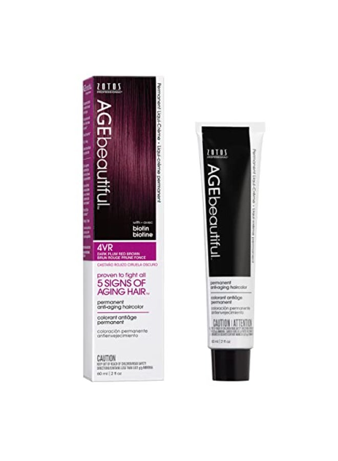 AGE beautiful Permanent Hair Color Dye Liqui Creme 100 Gray Coverage AntiAging Haircolor Biotin for Thicker Fuller Hair Professional Salon Coloring 4VR Dark Plum Red Brown - Image 1