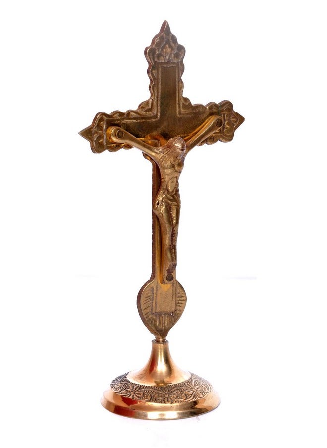 Hashcart ® Brass Crucifix Cross With Stand - Jesus Decor Catholic Decor - Brass Jesus Christ Statue For Home Office Church Christian Decor [ 6 Inch ]  - Image 4