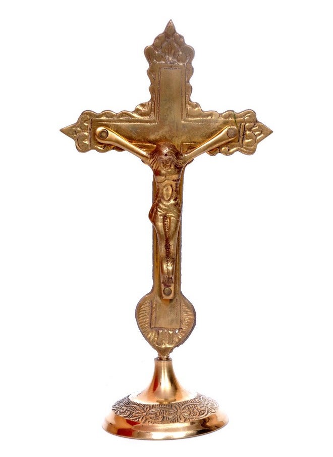 Hashcart ® Brass Crucifix Cross With Stand - Jesus Decor Catholic Decor - Brass Jesus Christ Statue For Home Office Church Christian Decor [ 6 Inch ]  - Image 1