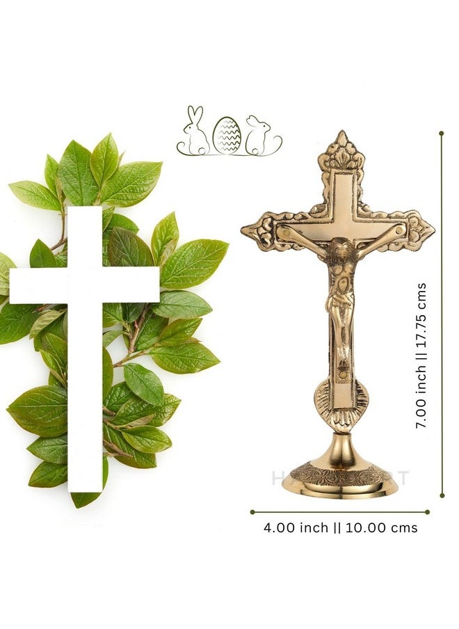 Hashcart ® Brass Crucifix Cross With Stand - Jesus Decor Catholic Decor - Brass Jesus Christ Statue For Home Office Church Christian Decor [ 6 Inch ]  - Image 3