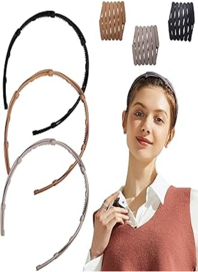 Zifengcer Zifengcer 3Pcs Retractable Pocket Hair Band Vintage Geometric Foldable Plastic Headbands Womens Foldable No Slip Hair Hoop Unisex Foldable Plastic Headbands No Slip Hairbands 