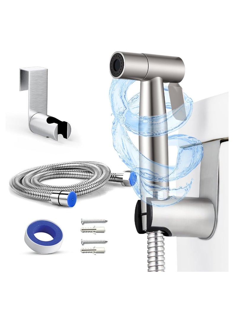 سبولد رشاش بيديه محمول من سبولد - مصنوع من الفولاذ المقاوم للصدأ، وخرطوم مانع للتسرب وصمام على شكل حرف T من النحاس، سهل التركيب على الحائط أو خزان المرحاض، متعدد الاستخدامات للنظافة الشخصية، وللأطفال، والحيوانات الأليفة، والتنظيف - Image 1