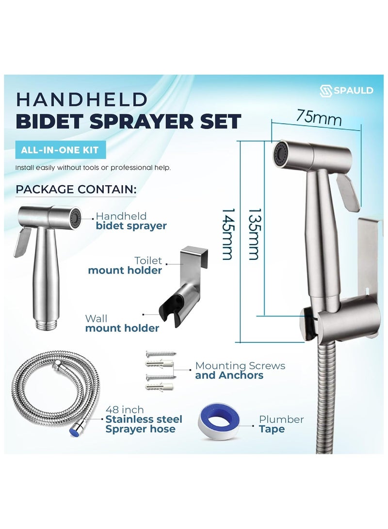 سبولد رشاش بيديه محمول من سبولد - مصنوع من الفولاذ المقاوم للصدأ، وخرطوم مانع للتسرب وصمام على شكل حرف T من النحاس، سهل التركيب على الحائط أو خزان المرحاض، متعدد الاستخدامات للنظافة الشخصية، وللأطفال، والحيوانات الأليفة، والتنظيف - Image 2