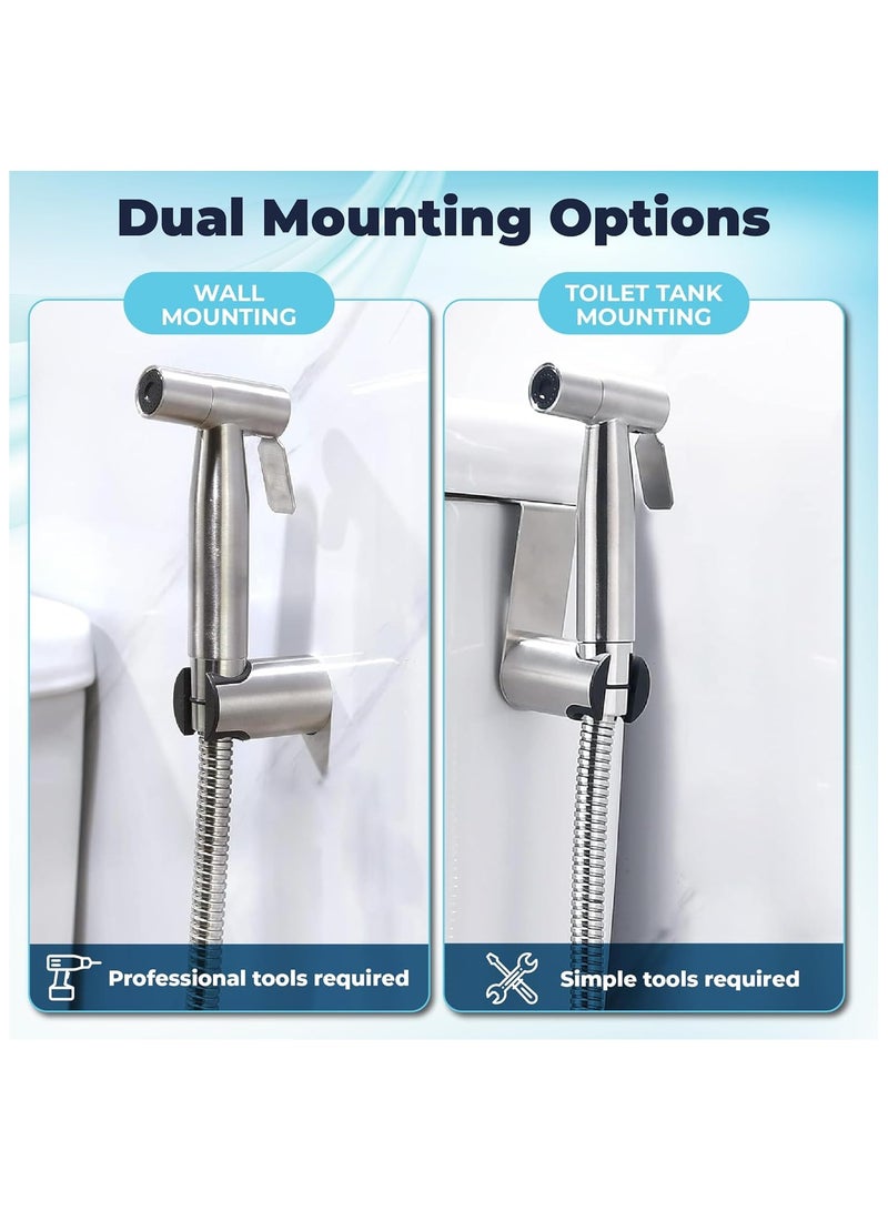 سبولد رشاش بيديه محمول من سبولد - مصنوع من الفولاذ المقاوم للصدأ، وخرطوم مانع للتسرب وصمام على شكل حرف T من النحاس، سهل التركيب على الحائط أو خزان المرحاض، متعدد الاستخدامات للنظافة الشخصية، وللأطفال، والحيوانات الأليفة، والتنظيف - Image 4