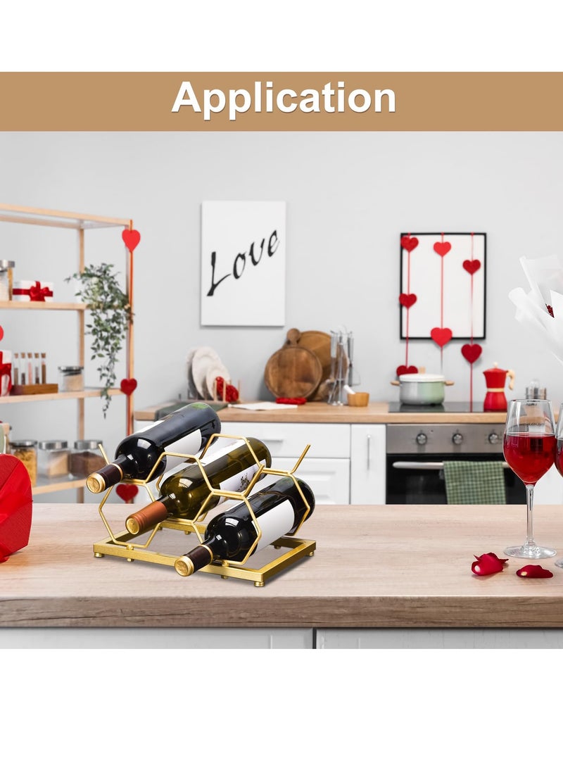 رف حامل النبيذ للسطح SYOSI، حامل زجاجات النبيذ للطاولات لمجموعة تصل إلى 5 زجاجات قياسية، رف نبيذ سداسي قائم بذاته لتزيين المنزل، البار، الخزانة، المخزن - Image 5