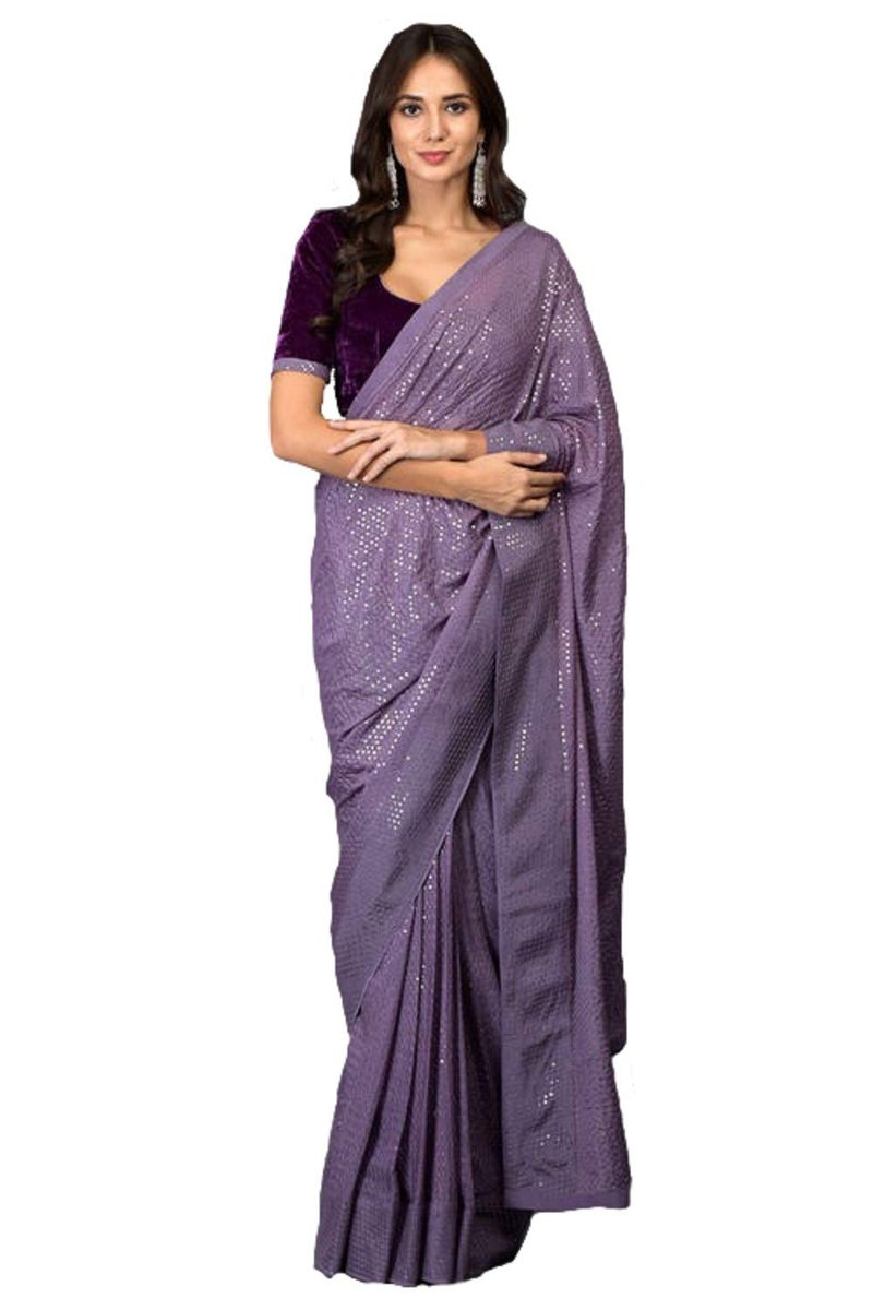Florely Women's Pure Georgette sequence saree with unstiched blouse piece(Free size) (OnionVelvet) - Image 1