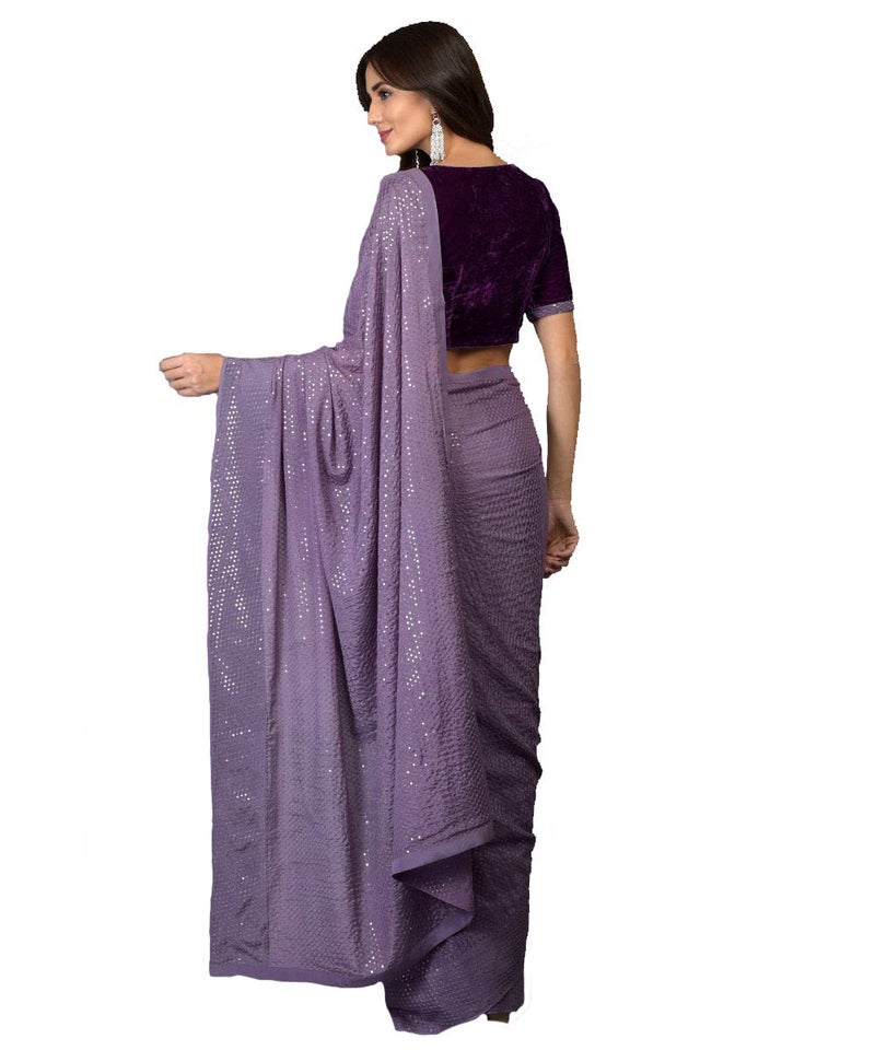 Florely Women's Pure Georgette sequence saree with unstiched blouse piece(Free size) (OnionVelvet) - Image 2