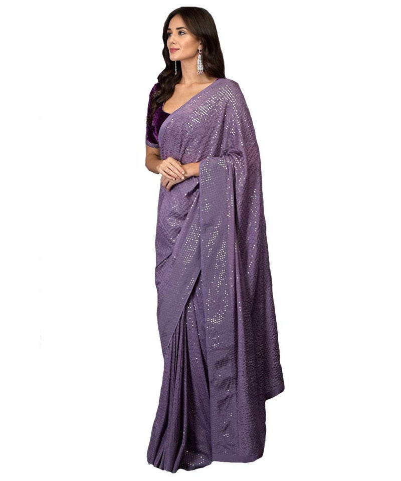 Florely Women's Pure Georgette sequence saree with unstiched blouse piece(Free size) (OnionVelvet) - Image 4