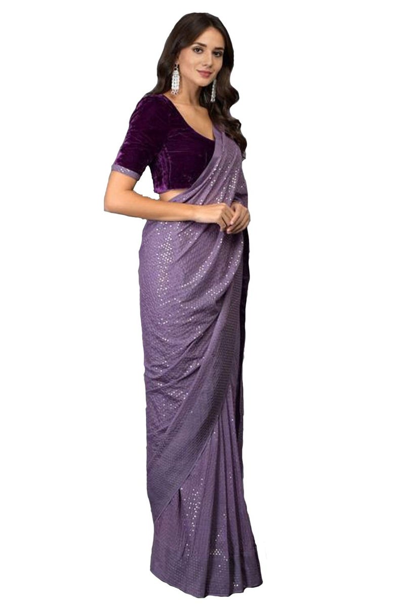 Florely Women's Pure Georgette sequence saree with unstiched blouse piece(Free size) (OnionVelvet) - Image 3