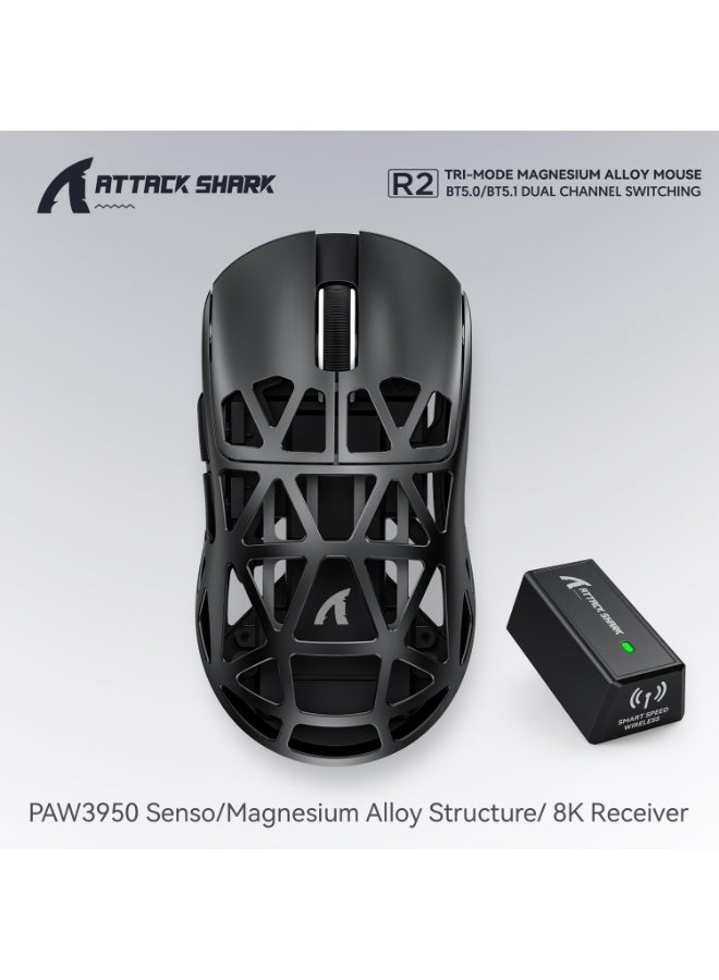 Attack Shark R2 Wireless Gaming Mouse, Superlight Magnesium Alloy, PAW3950 42000 DPI Optical Sensor, 8000Hz Polling Rate, 2.4G/BT/Wired Programmable Mice for Win Mac Gamer (Black) - Image 2