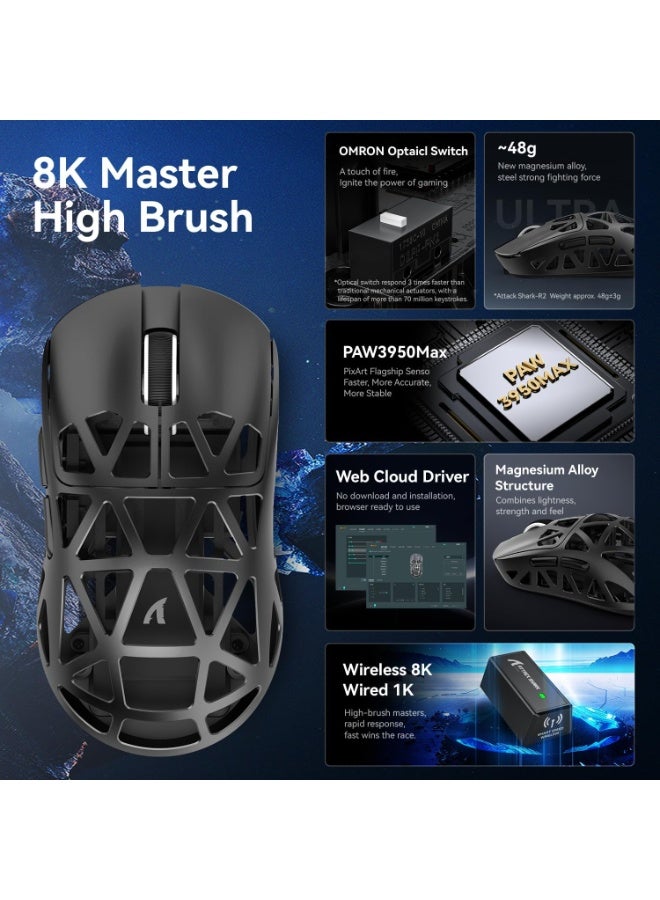 Attack Shark R2 Wireless Gaming Mouse, Superlight Magnesium Alloy, PAW3950 42000 DPI Optical Sensor, 8000Hz Polling Rate, 2.4G/BT/Wired Programmable Mice for Win Mac Gamer (Black) - Image 3