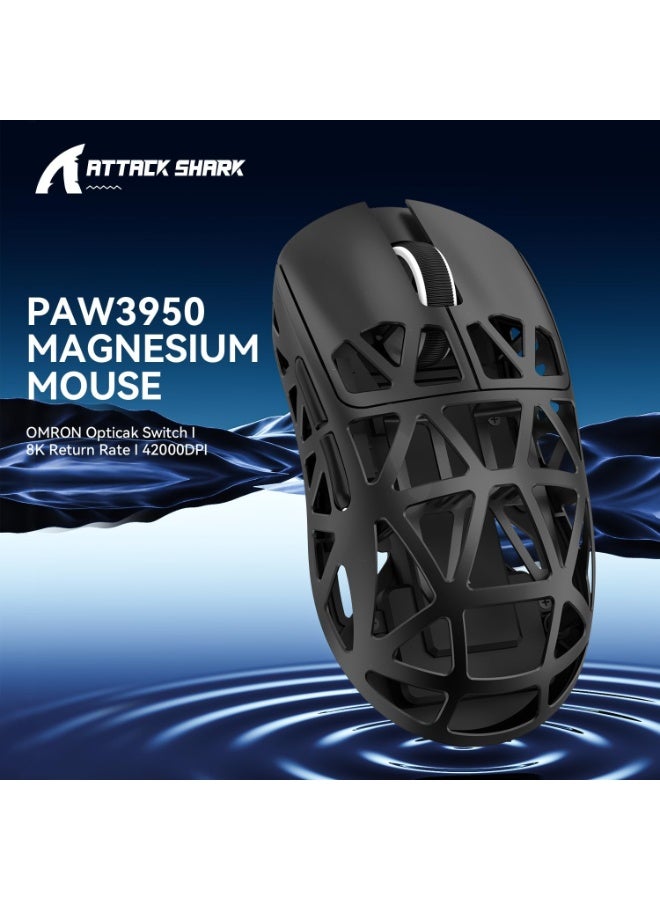 Attack Shark R2 Wireless Gaming Mouse, Superlight Magnesium Alloy, PAW3950 42000 DPI Optical Sensor, 8000Hz Polling Rate, 2.4G/BT/Wired Programmable Mice for Win Mac Gamer (Black) - Image 4