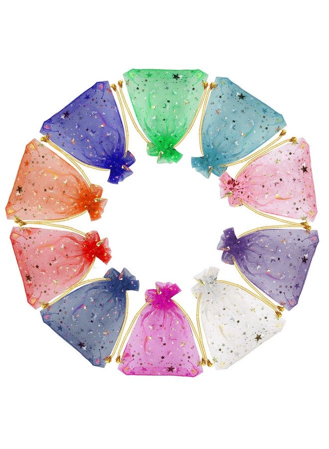 SUMAJU 100 Pieces Moon Star Organza Jewelry Candy Bags, 2.7X3.5 Inch Random Color Organza Favor Bags Gift Pouch With Drawstring For Christmas Wedding Party Valentine'S Day Stocking Stuffers - Image 1