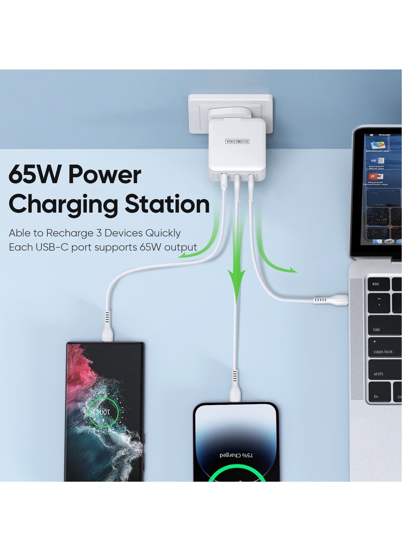 DUZZONA GaN PD65W Fast Charger, Dual Type-C Ports + Single USB-A Port, Multi-Protocol Compatibility, Suitable for Phones, Laptops, Gaming Consoles  - Image 5