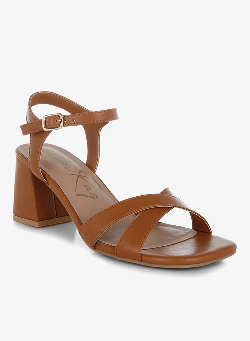 لندن راج صندل بكعب مربع من الأمام بلون أسمر
