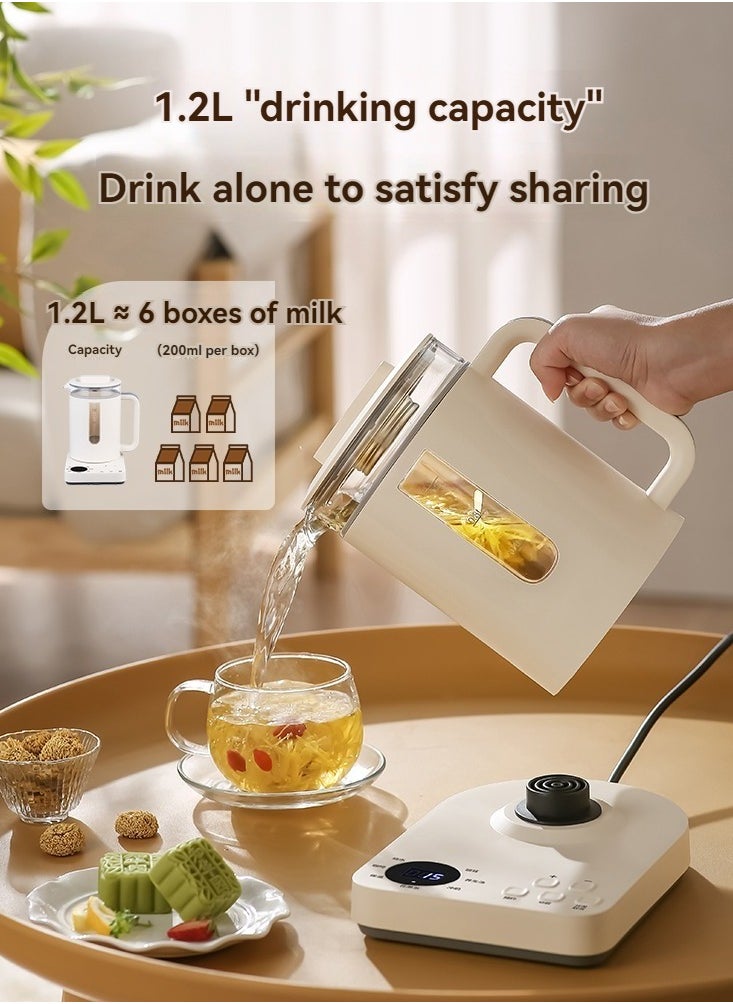 XiuWoo - Glass Electric Tea Kettle, 1.2L Health- Care Beverage Tea Maker and Kettle, ceramic & Glass Brew Cooker Master,7-in-1 Programmable, Warming Function,Easy to Clean, for Tea and coffee - Image 1
