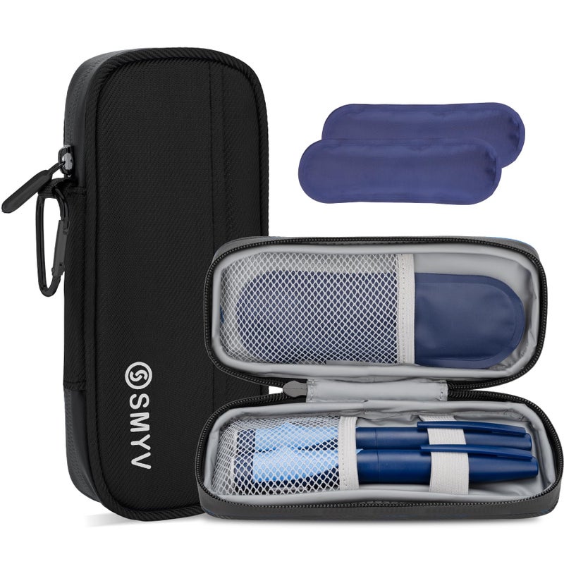 SMYV Insulin Cooler Travel Case with 2 TSA Approved Ice Packs Medication Cooler for Diabetic Supplies Compact for Travel and Daily Life Black
