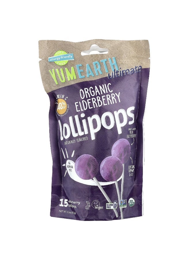 YumEarth YumEarth, Ultimate, Organic Elderberry Lollipops, 15 Lollipops, 3.3 oz (93 g)  - Image 1