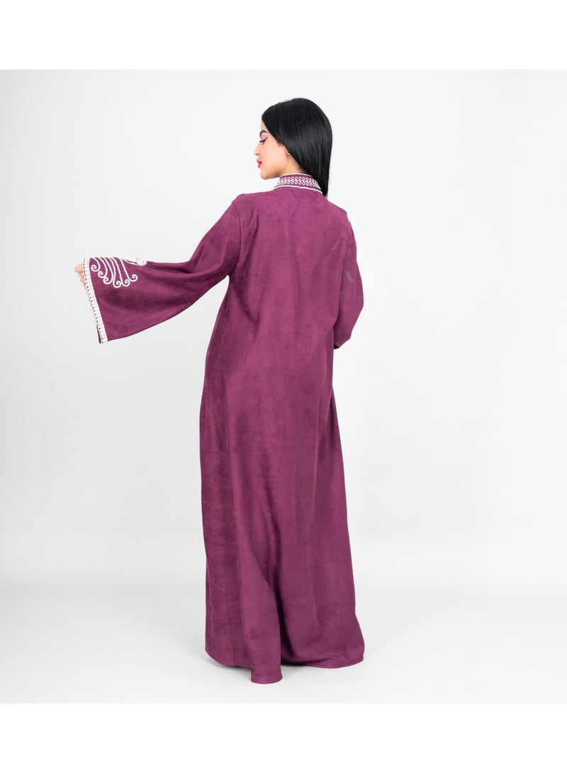 IKKXA Winter Asian Neckline Front Embroidery Jalabiya IK1075 Purple - Image 4