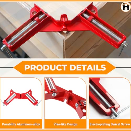 Homdum 90 Degree Corner Clamp DIY Woodworking Framing Holder Tool for Right Angle Picture Frame Clamping with one finger rotating screw jaw Pack of 2 Pieces - Image 2