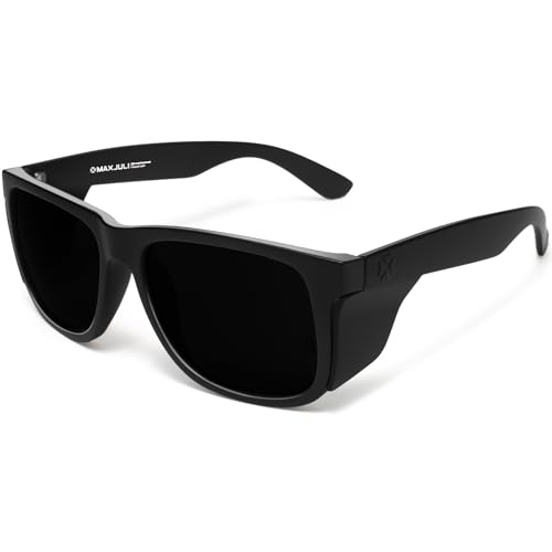 MAXJULI XXL Size Z87 Sunglasses with Side Shield for Big Wide Heads Men TR90 Ultralight UV400 Protection Glasses Z8806XXL-S（Black/Super Dark - Image 1