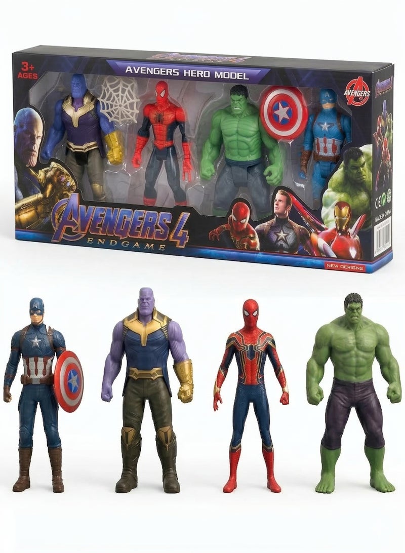 Avengers Toy Set of 4 Marvel Action Figures – Thanos, Captain America, Iron Spider & Hulk | Endgame Superhero Play Set & Cake Toppers | 6-Inch Collectible Model Dolls | Best Birthday Gift & Party Supplies for Boys & Kids 3+ - Image 1