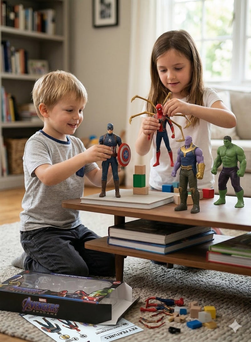 Avengers Toy Set of 4 Marvel Action Figures – Thanos, Captain America, Iron Spider & Hulk | Endgame Superhero Play Set & Cake Toppers | 6-Inch Collectible Model Dolls | Best Birthday Gift & Party Supplies for Boys & Kids 3+ - Image 5