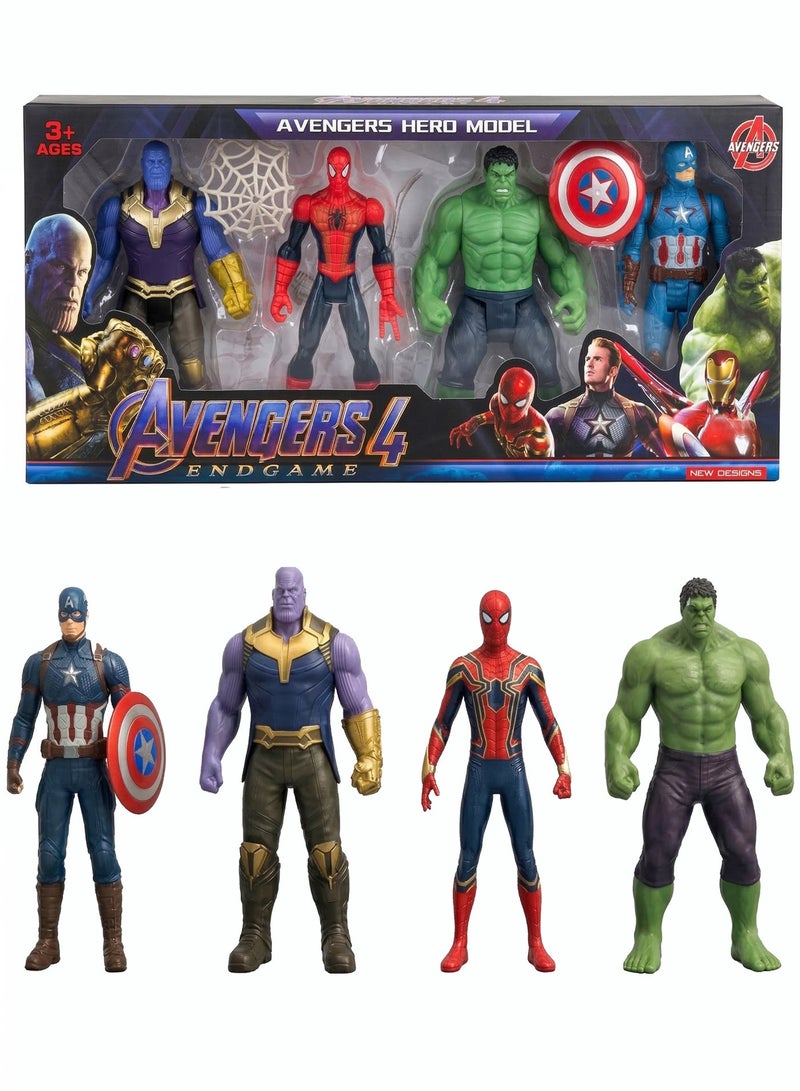 Avengers Toy Set of 4 Marvel Action Figures – Thanos, Captain America, Iron Spider & Hulk | Endgame Superhero Play Set & Cake Toppers | 6-Inch Collectible Model Dolls | Best Birthday Gift & Party Supplies for Boys & Kids 3+ - Image 4