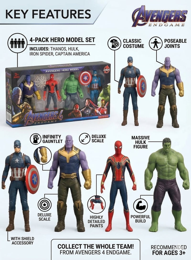 Avengers Toy Set of 4 Marvel Action Figures – Thanos, Captain America, Iron Spider & Hulk | Endgame Superhero Play Set & Cake Toppers | 6-Inch Collectible Model Dolls | Best Birthday Gift & Party Supplies for Boys & Kids 3+ - Image 2