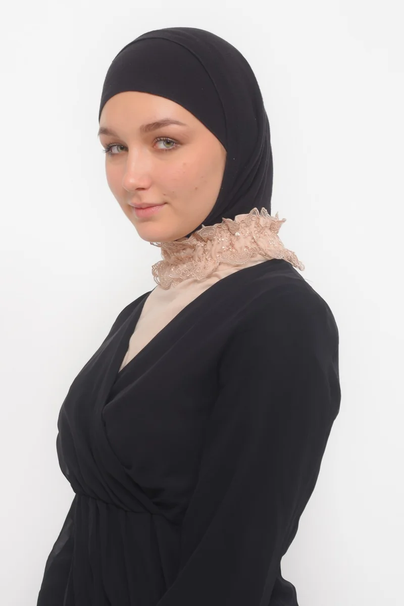 Altobeh Women's Lace, Frilly, Elastic Gathered Turtleneck, Turtleneck Hijab Neck Collar - Beige