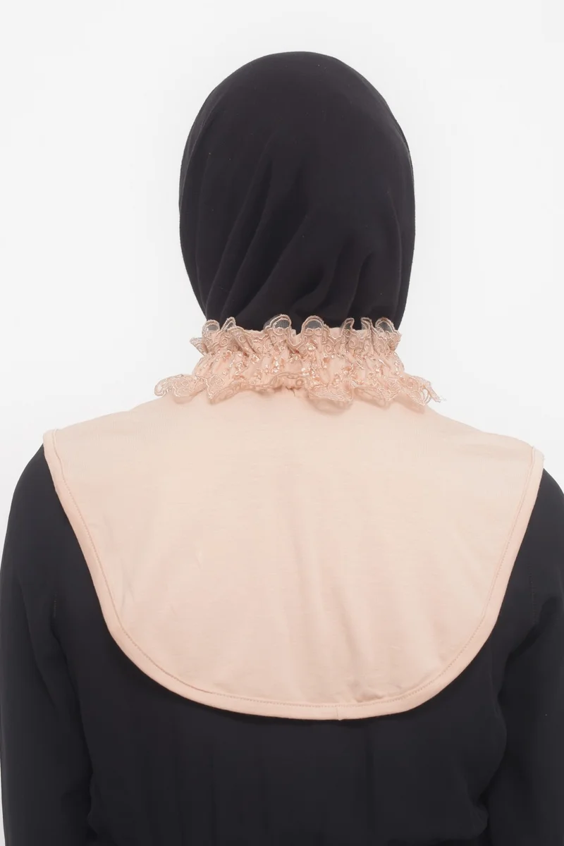 Altobeh Women's Lace, Frilly, Elastic Gathered Turtleneck, Turtleneck Hijab Neck Collar - Beige