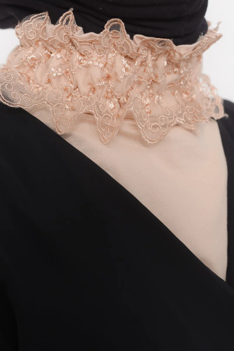 Altobeh Women's Lace, Frilly, Elastic Gathered Turtleneck, Turtleneck Hijab Neck Collar - Beige