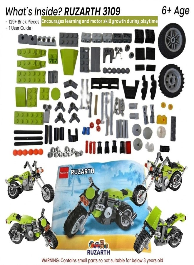 Ruzarth Motorcycle Building Blocks Kit for Kids 6+, 129 PCS STEM Construction Toy, DIY Chopper Bike Model Building Set, Educational Bricks, Creative Learning Toy Gift for Boys Girls - Image 3