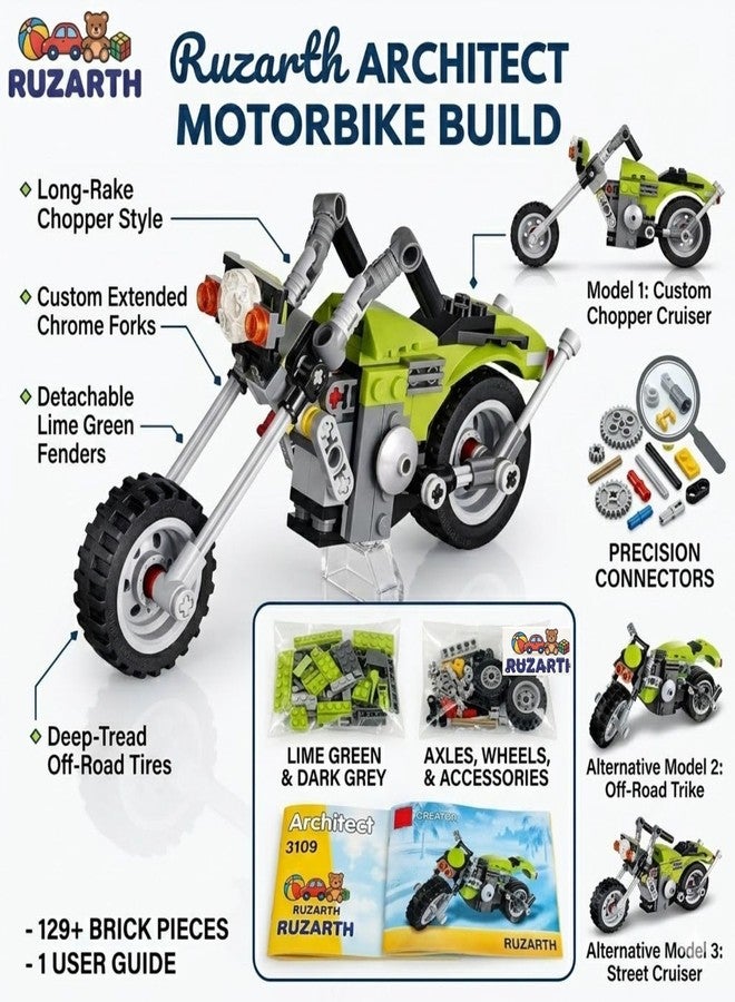 Ruzarth Motorcycle Building Blocks Kit for Kids 6+, 129 PCS STEM Construction Toy, DIY Chopper Bike Model Building Set, Educational Bricks, Creative Learning Toy Gift for Boys Girls - Image 5