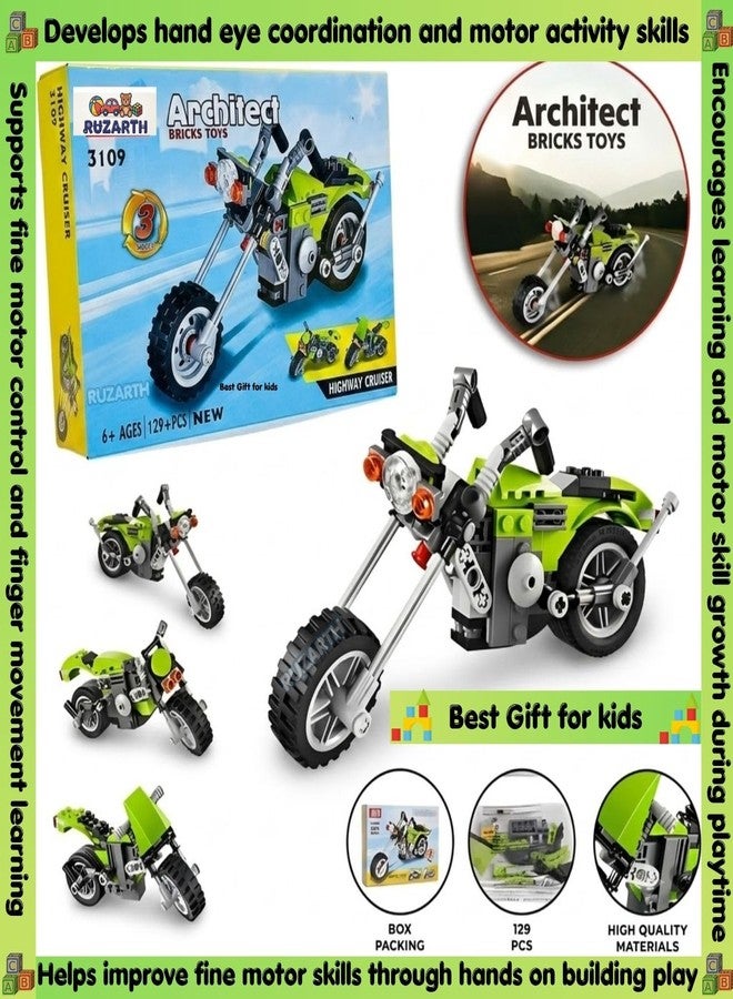 Ruzarth Motorcycle Building Blocks Kit for Kids 6+, 129 PCS STEM Construction Toy, DIY Chopper Bike Model Building Set, Educational Bricks, Creative Learning Toy Gift for Boys Girls - Image 2
