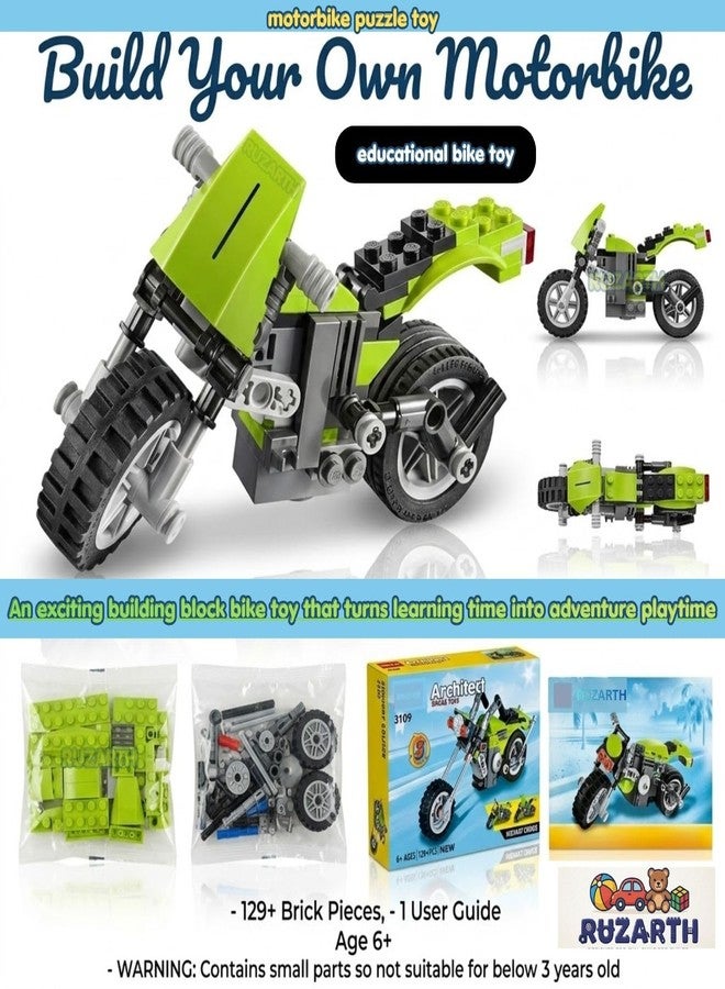 Ruzarth Motorcycle Building Blocks Kit for Kids 6+, 129 PCS STEM Construction Toy, DIY Chopper Bike Model Building Set, Educational Bricks, Creative Learning Toy Gift for Boys Girls - Image 4