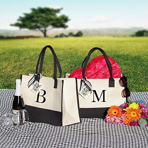 VANESSA ROSELLA Monogram Tote Bag with 100% Cotton Canvas and a Chic Personalized Monogram (Black Block Letter - A) - Image 5