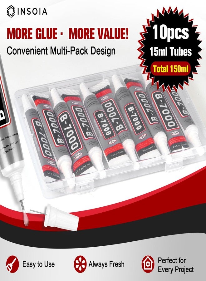 INSOIA B7000 Rhinestone Glue Clear 10 PCS 15ml - Strong Transparent No Trace Jewelry Glue with Precision Tip, Quick Dry Multi-Purpose Adhesive for Making Nail Makeup Fabric Shoes Craft Phone Repair - Image 2