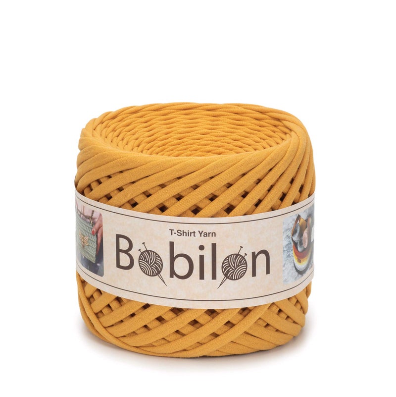 Bobilon Cotton TShirt Yarn  35 mm Jersey Ribbon for Crochet Knitting Macrame DIY Crafts  110 Yards  Fettuccini Zpagetti Style  Organic Cotton Thread  Mustard