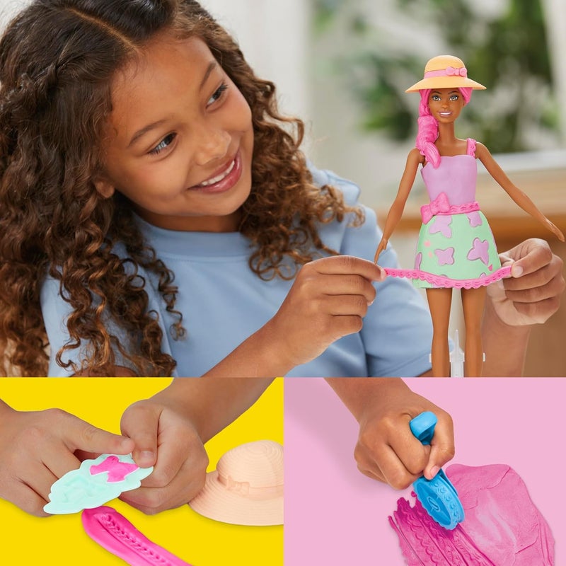 Play-Doh مجموعة حفلة حديقة باربي من بلاي دو، اصنع ملابس الدمى مع مركب النمذجة و 10 ملحقات أزياء، فنون وحرف للبنات والأولاد 5+ - Image 5