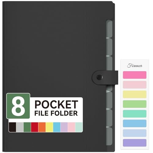 Forvencer Expanding File Folder with 8 Pocket Letter Size Accordion File Organizer Portable Folders for Documents Cute Paper Organizer Filling Products for School Office Supplies A4 Size Black - Image 1